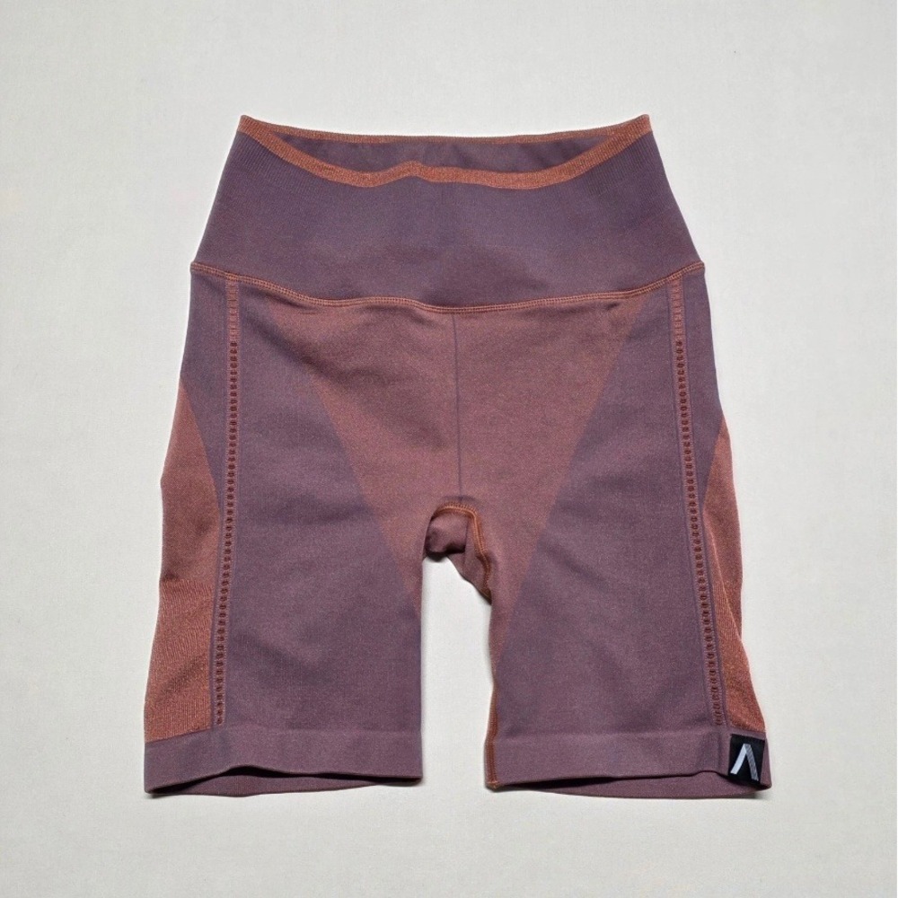 Athleta Legend Seamless Bike Shorts Purple Brown High Rise Women Size Medium